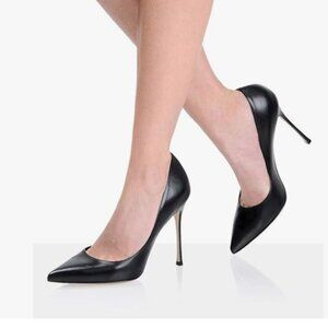 FSJ Black Pointed Toe Pumps High Heel Sexy Stilettos Slip On Office Dress Shoes